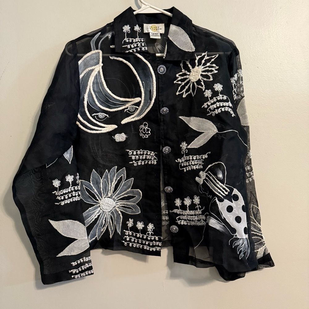 Sandy Starkman Women’s Silk Jacket Size XS abstract Art To Wear Mixed Textile